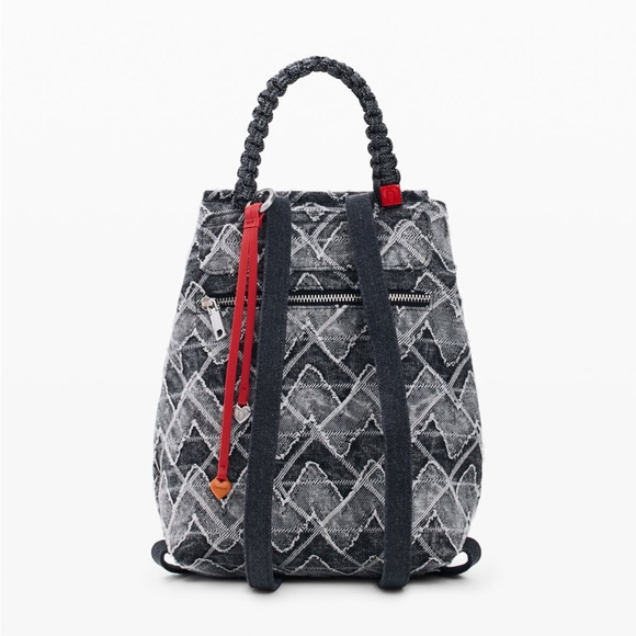 Gently Used Desigual Black Denim Quilted Effect Women's Bag with Red Charms - Picture 3 of 6